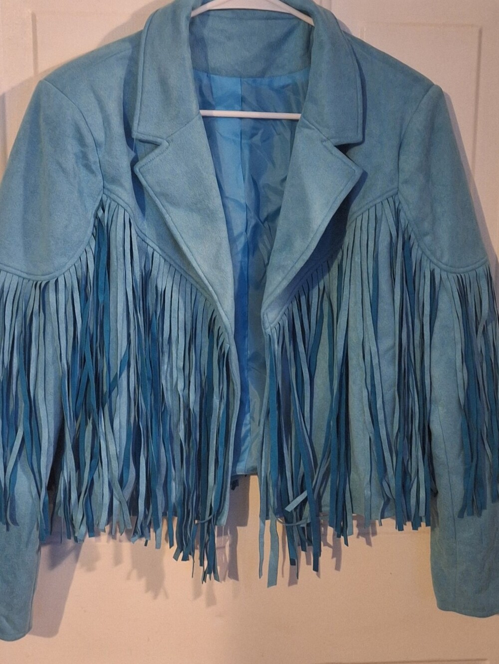New Fringed Faux Suede Jacket~Light Blue~Boho~Western~Large